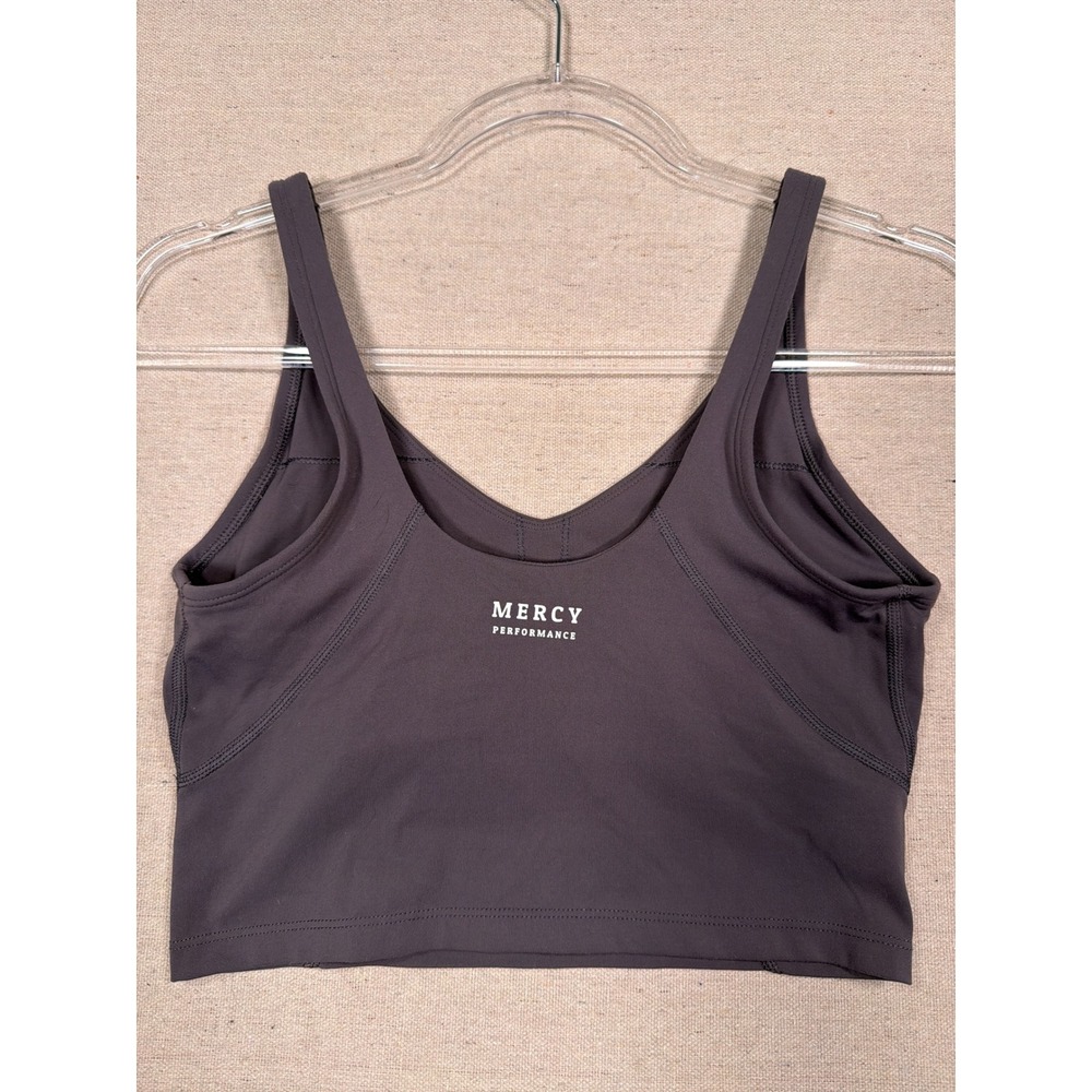 Mercy Performance Women Charcoal Gray V-Neck Cropped Tank Top Built-In Shelf Bra